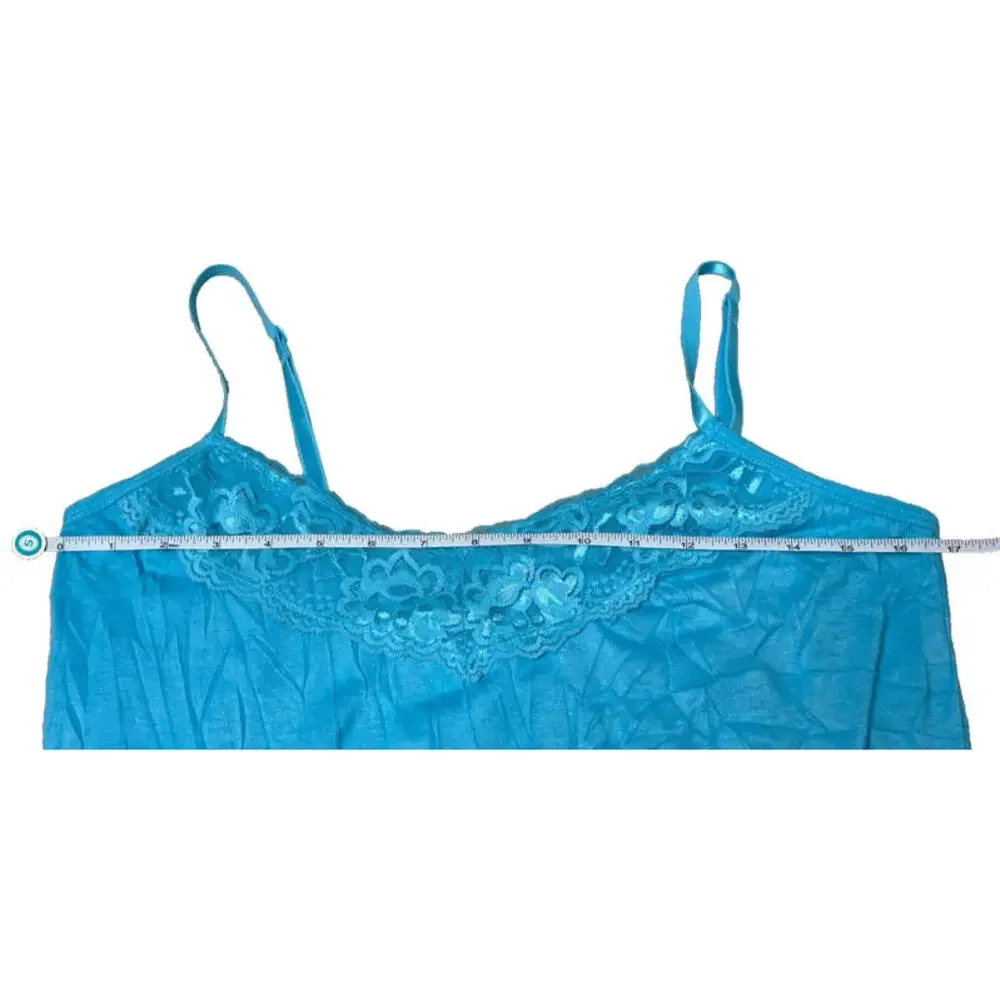 Lace Trim Cami Top Size L Crinkle Turquoise Layering Tank Y2K Fairycore Coquette - Picture 8 of 9